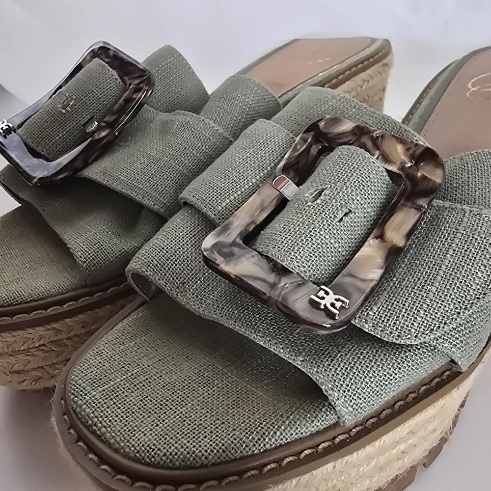 SAM EDELMAN Womens Green Platform Buckle Accent Livi Round Toe Espadrille SZ 10